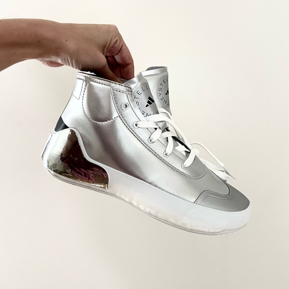 ADIDAS x Stella McCartney metallic silver high top sneakers 7 US